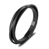 Leather Bracelet Coffee Multilayer Rope Chain Stainless Steel Magnet