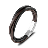Leather Bracelet Coffee Multilayer Rope Chain Stainless Steel Magnet