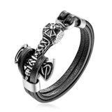 Stainless Steel Men Bracelet Double Wolf Shackles Charm Leather Bracelet