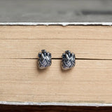 925 Silver Anatomical Heart Stud Earrings Punk Retro Style