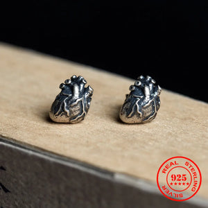 925 Silver Anatomical Heart Stud Earrings Punk Retro Style