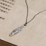 925 Silver Undead Salted Fish Pendant Necklace Punk Rock Jewelry