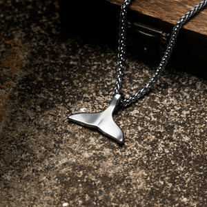 Vintage Oxidized Stainless Steel Whale Tail Pendant Chain Necklace