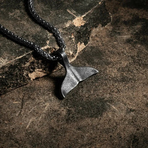 Vintage Oxidized Stainless Steel Whale Tail Pendant Chain Necklace