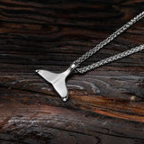 Vintage Oxidized Stainless Steel Whale Tail Pendant Chain Necklace