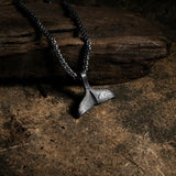 Vintage Oxidized Stainless Steel Whale Tail Pendant Chain Necklace