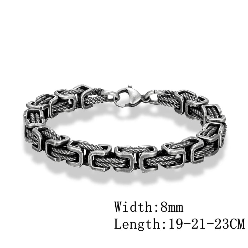 Punk Men 316L Stainless Steel Retro Byzantine Link Chain Bracelet