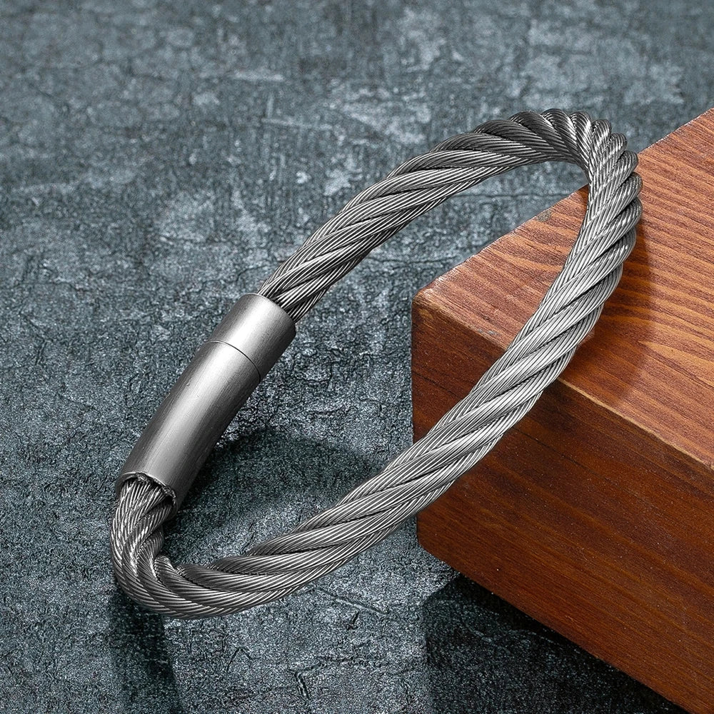 Non-fading Steel Wire rope Bracelet Vintage Cuff Charm Bracelet for Men