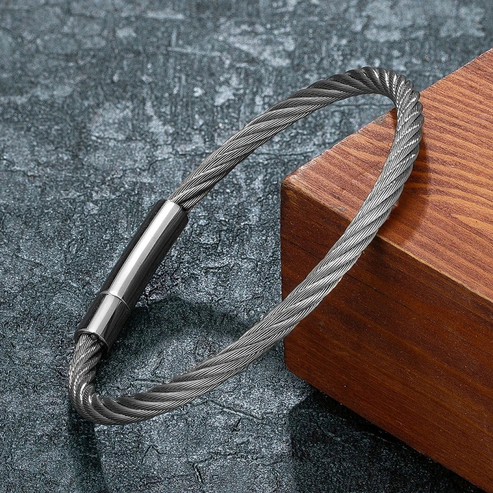 Non-fading Steel Wire rope Bracelet Vintage Cuff Charm Bracelet for Men