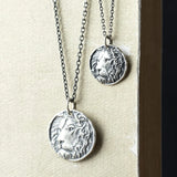 925 Silver Lion Head Coin Pendant Necklace Punk Style King Jewelry
