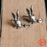 Vintage 925 Silver Rabbit Stud Earring Gothic Jewelry