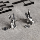 Vintage 925 Silver Rabbit Stud Earring Gothic Jewelry