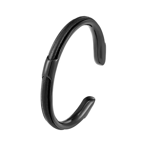 Vintage Silver Leather Cuff Stainless Steel Bracelet for Men
