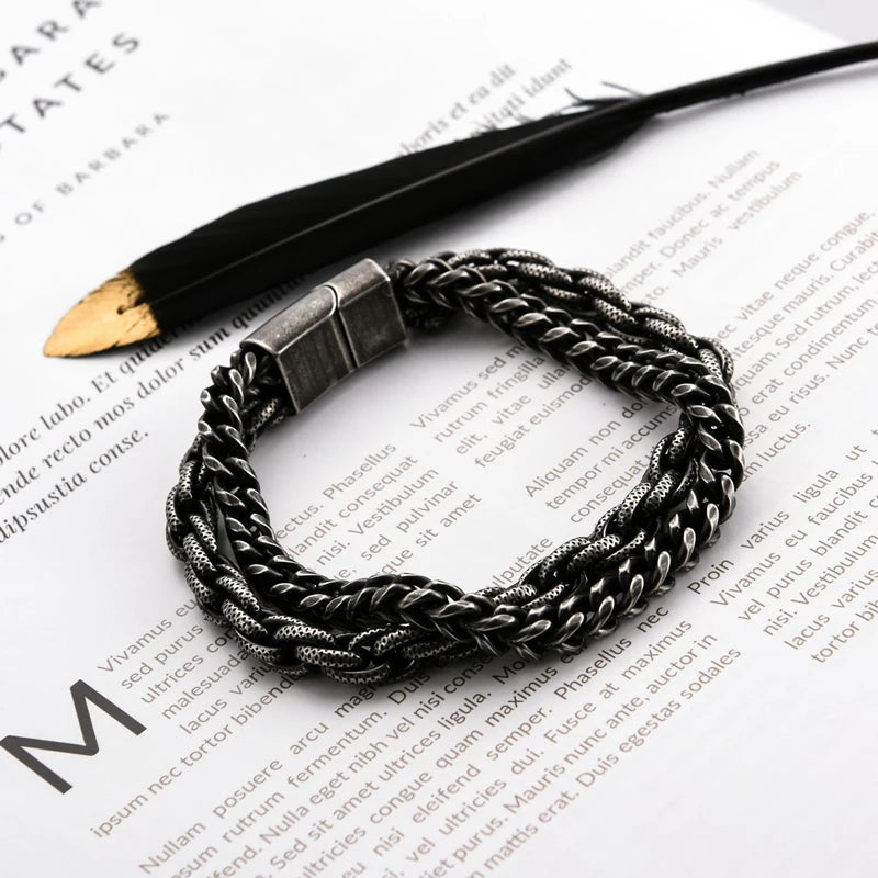 Vintage Biker Chain Bracelet Stainless Steel Bangle Jewelry