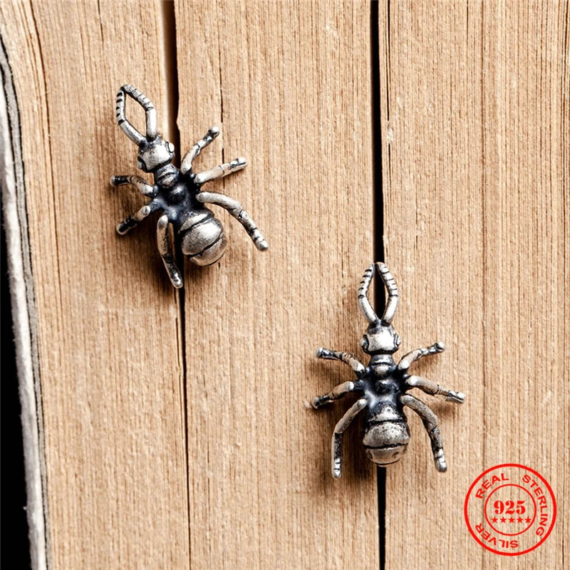 3D Ant Stud Earrings Sterling Silver 925 Hexapod Insect Ear Studs Bijoux