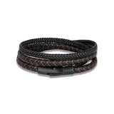 Men Double Layer Leather Bracelet Matte Steel Button Hand-woven Jewelry