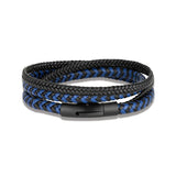 Men Double Layer Leather Bracelet Matte Steel Button Hand-woven Jewelry