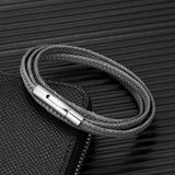 Men Women Layer Braid Rope Leather Bracelet Stainless Steel Button