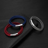 Men Women Layer Braid Rope Leather Bracelet Stainless Steel Button