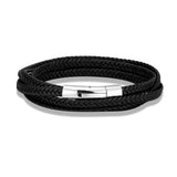 Men Women Layer Braid Rope Leather Bracelet Stainless Steel Button