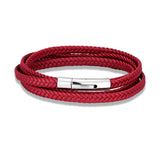 Men Women Layer Braid Rope Leather Bracelet Stainless Steel Button