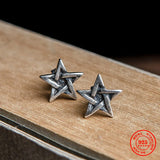 925 Sterling Silver Star Stud Earrings Punk Style Gothic Jewelry