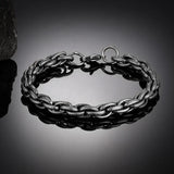 Vintage Oxidized Link Chain Bracelet Men Stainless Steel Biker Jewelry