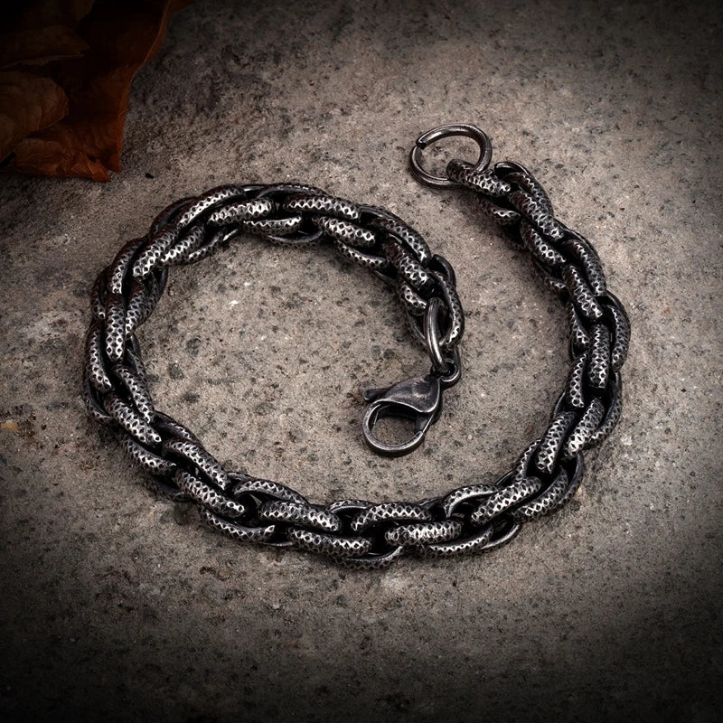 Vintage Oxidized Link Chain Bracelet Men Stainless Steel Biker Jewelry