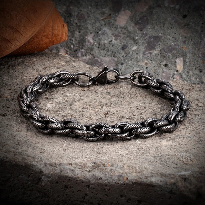 Vintage Oxidized Link Chain Bracelet Men Stainless Steel Biker Jewelry