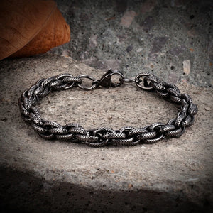 Vintage Oxidized Link Chain Bracelet Men Stainless Steel Biker Jewelry