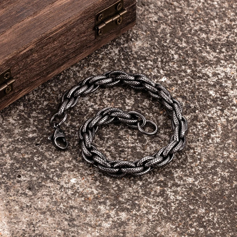 Vintage Oxidized Link Chain Bracelet Men Stainless Steel Biker Jewelry