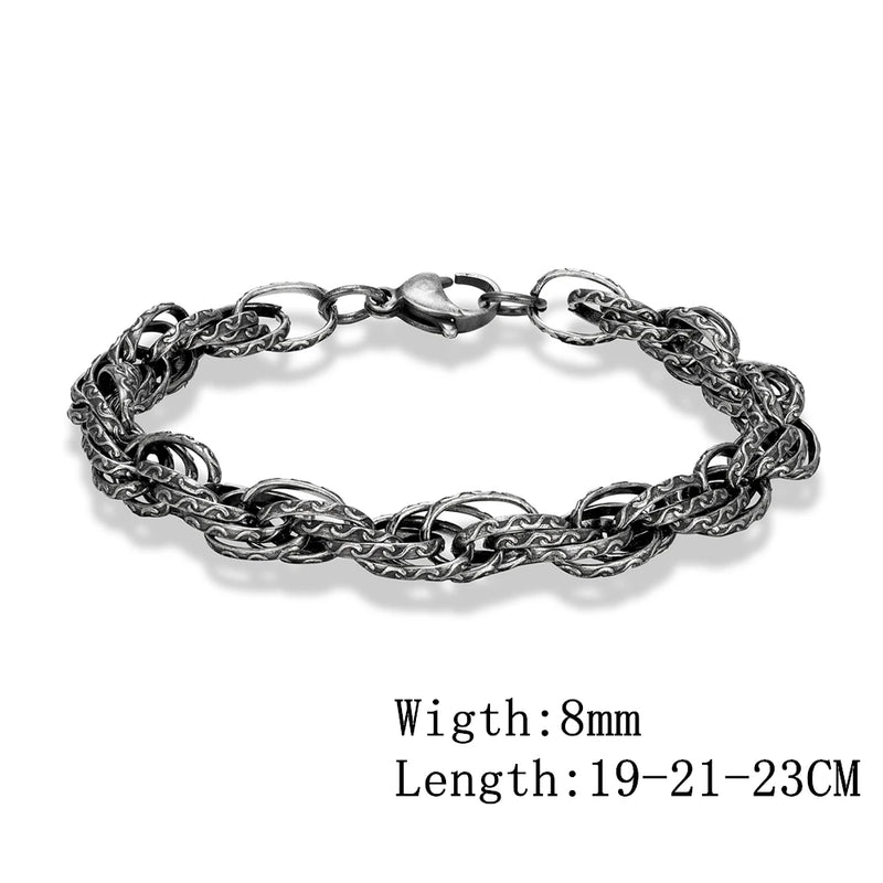 Vintage Oxidized Pattern Link Chain Bracelet for Men
