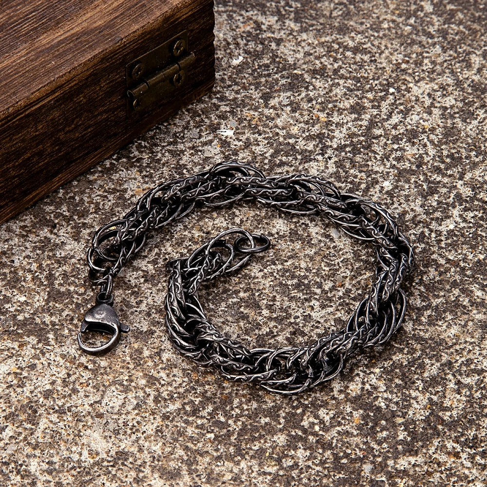 Vintage Oxidized Pattern Link Chain Bracelet for Men