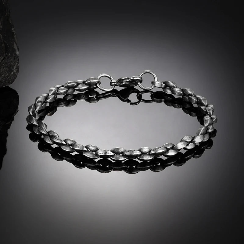 Vintage Punk Chain Bracelet for Men Stainless Steel Antique Cubic Chain