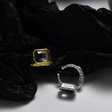 925 Silver Tourmaline Ear Clip No Puncture Square Sugar Cube Earcuff
