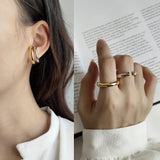 Nordic Minimalist Silver Earrings & Rings Set 925 Sterling Silver Jewelry