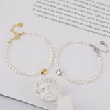 MLKENLY Freshwater Rice Bead Bracelet Golden Silver Heart Shaped Pearl Jewelry