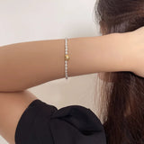 MLKENLY Freshwater Rice Bead Bracelet Golden Silver Heart Shaped Pearl Jewelry