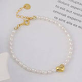 MLKENLY Freshwater Rice Bead Bracelet Golden Silver Heart Shaped Pearl Jewelry