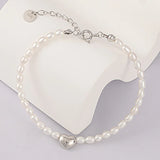 MLKENLY Freshwater Rice Bead Bracelet Golden Silver Heart Shaped Pearl Jewelry