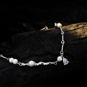 925 Silver Anklet Women Bohemian Shell Pearl Cubic Foot Chain Elasticity
