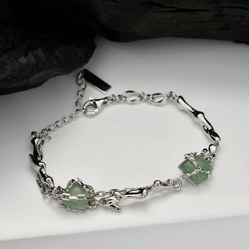 925 Silver Dongling Jade Bracelet Vintage Light Jewelry Gift