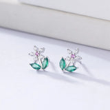 925 Sterling Silver Zircon Flower Earrings Sweet Jewelry