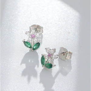 925 Sterling Silver Zircon Flower Earrings Sweet Jewelry