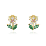 925 Sterling Silver Zircon Flower Earrings Sweet Jewelry