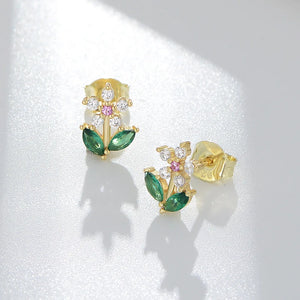925 Sterling Silver Zircon Flower Earrings Sweet Jewelry