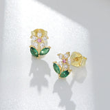 925 Sterling Silver Zircon Flower Earrings Sweet Jewelry