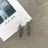 925 Silver Retro Leaves Earrings Women's Jewelry
