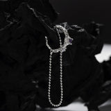Real 925 Sterling Silver Ear Cuff Clip No Pierced Bead Chain Hanging CZ Ear Bone
