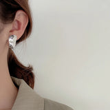 Exaggerated Silver Smooth & Pearl Stud Earrings 925 Sterling Silver